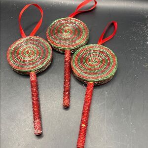3 Festive Red and Green Lollipop Ornaments